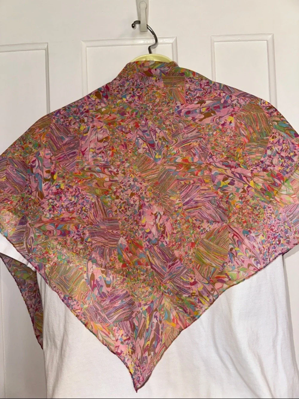 Vtg  Very Large Pastel Abstract Print Square Scarf or Wrap- Pink, Green & Purple